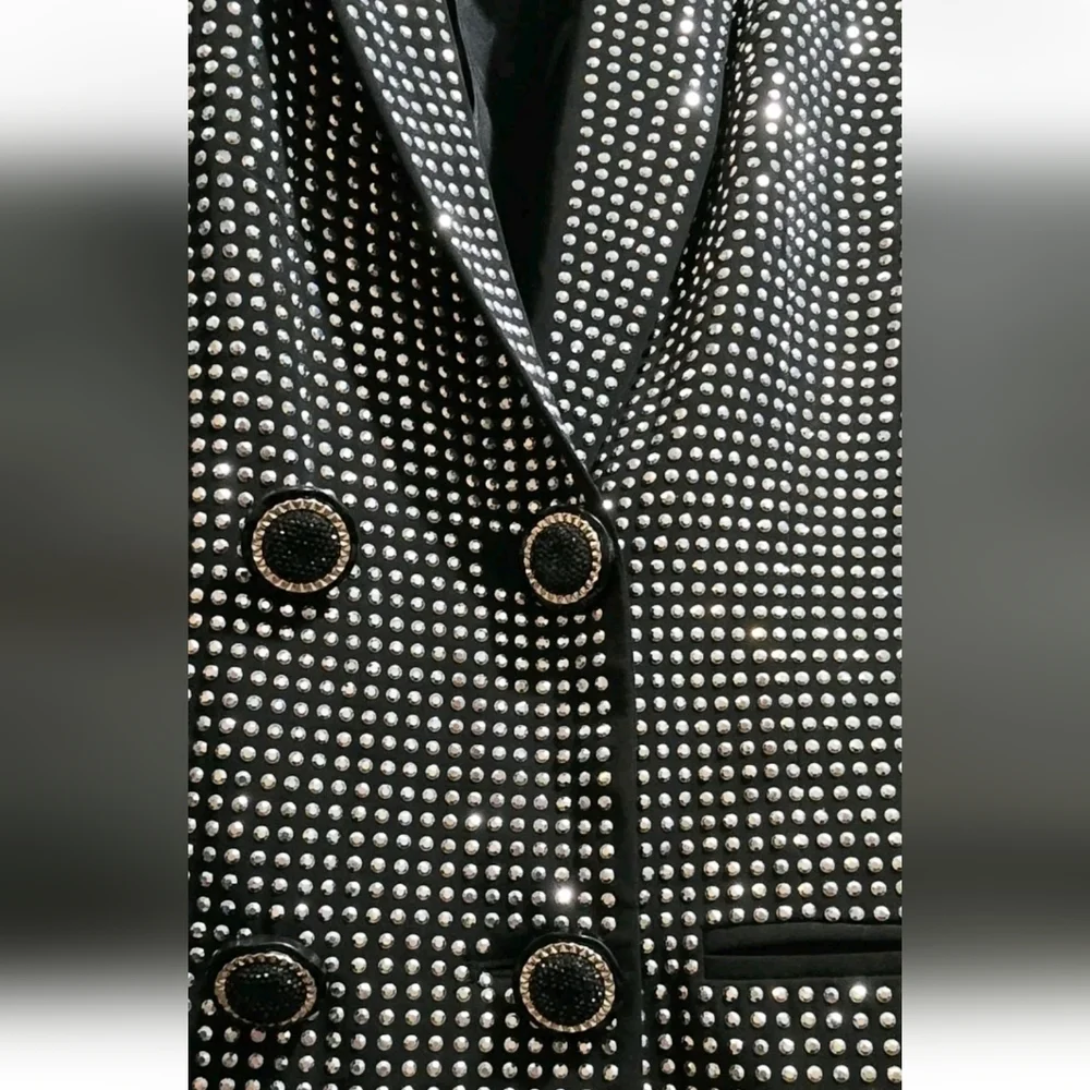AKIRA Black Dua Shine Bright Embellished Rhinestone Blazer! L - Picture 4 of 6